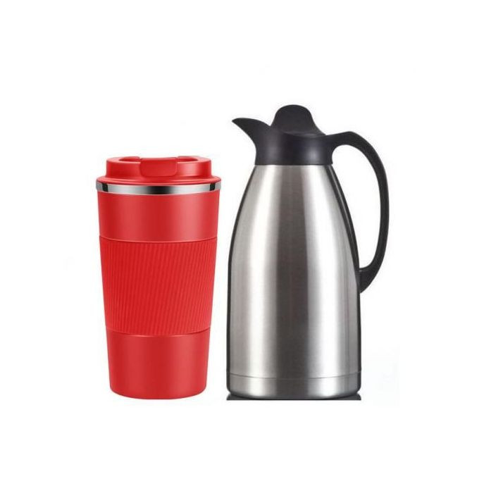 Stainless Steel Vacuum Flask 2Litres & Mug Cup-Silver,Red