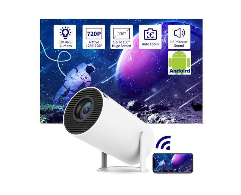 Smart Wireless Projector With Android TV 12.0,5G WiFi Bluetooth Projector 4k Supported,Mini Portable Outdoor Movie Projector Compatible IOS,Android - White