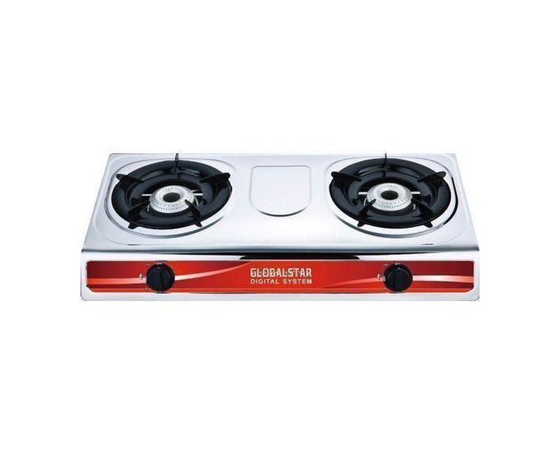 2 / Double Burners Stainless Steel Cooking Double Gas Stove With Automatic Ignition-Silver