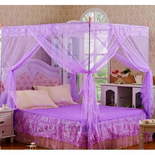 Steel Flat Topped Luxury Mosquito Net - Purple