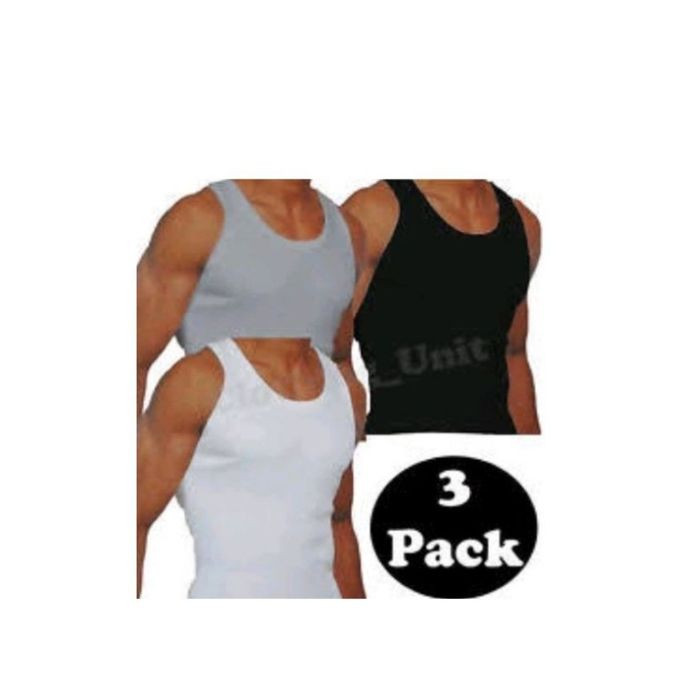 3Pack Of Men's Cotton Vest - White, Black, Gray
