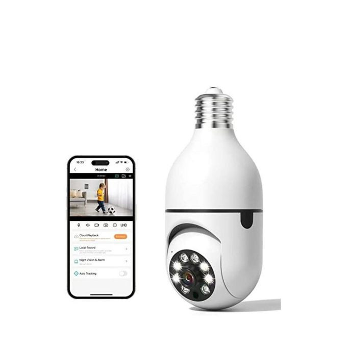 Wireless Video Surveillance Light Bulb Camera Wifi 360° Camera-White.