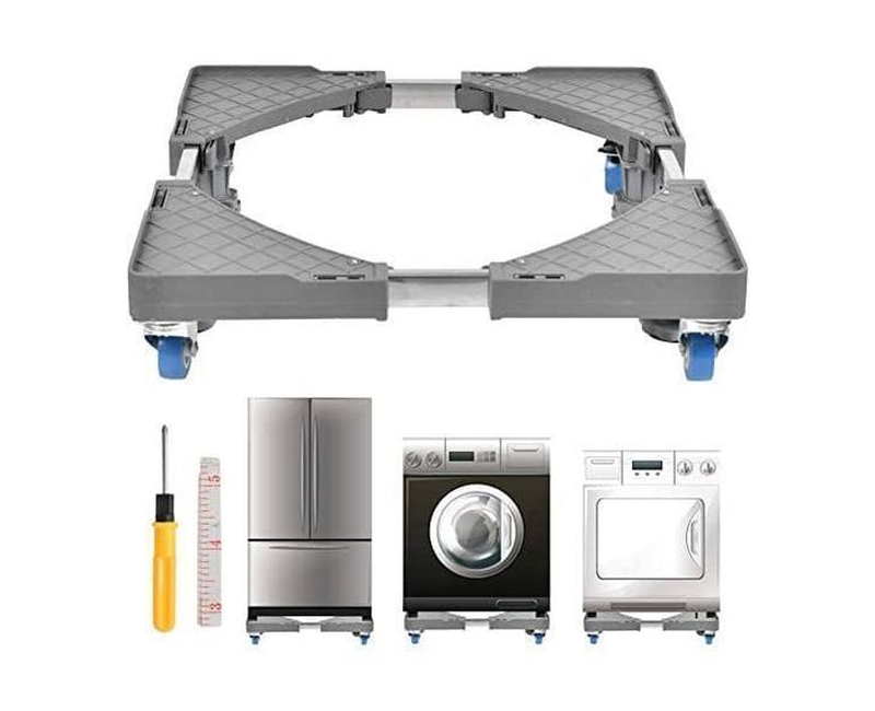 Adjustable Fridge/ Washing Machine Stand Trolley - Grey