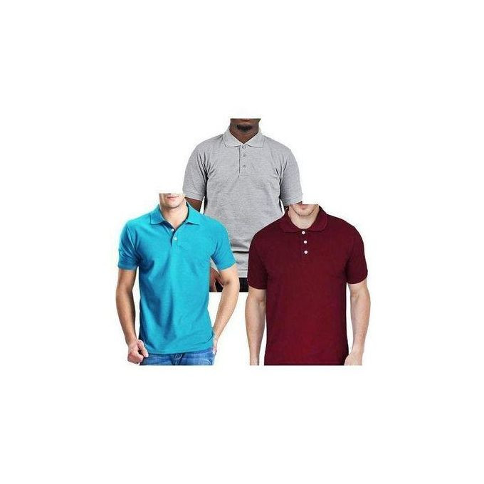 Pack Of 3 Short Sleeve Designer Shirts - Blue, Maroon, Grey