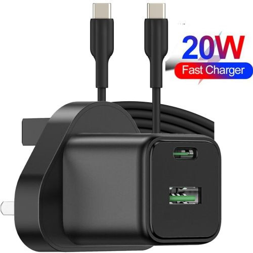 20W PD Fast Small Charger Mobile Phone And USB-C To USB-C Cable (3 Pin)-Black /2PCS