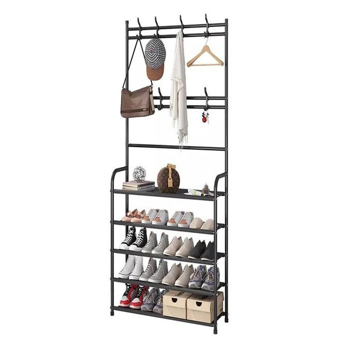 5-Tier Shoe Shelf And 8 Adjustable Metal Hooks Coat Rack,Shoe Rack Organizer Multifunctional Coat Rack Shoe Shelf,Apartment ,Bedroom