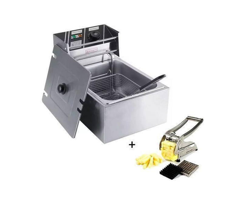 Pixel 6 Ltr/ 6l / 6 liters Commercial Deep Fryer + Potato Chipper - Silver