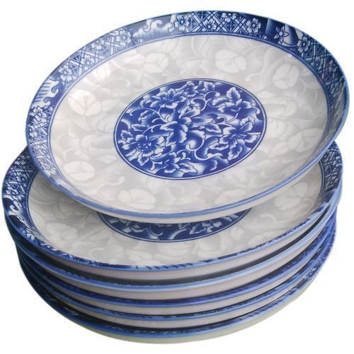 Other Set Of 6 Ceramic Dinner Plates – White & Blue
