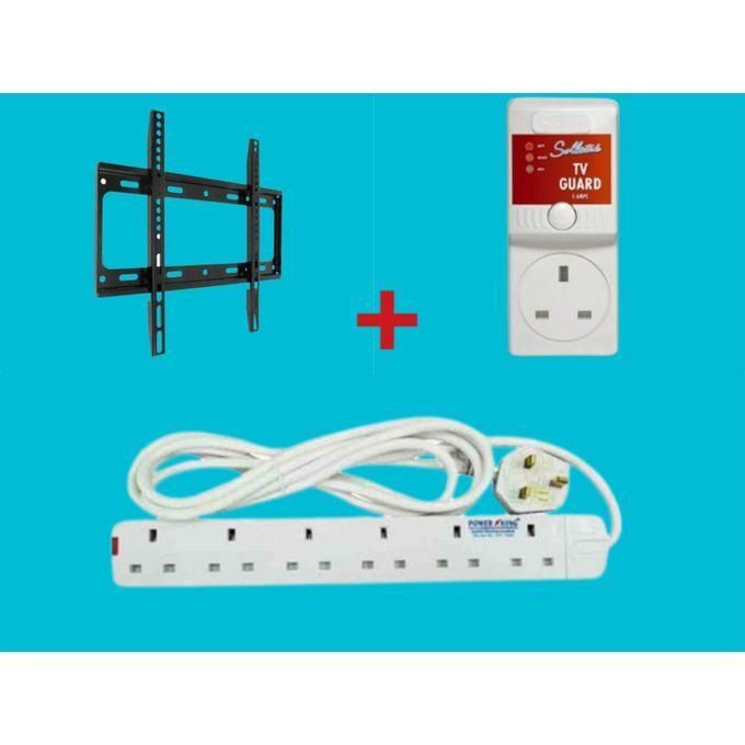 23"- 63" Inch TV Wall Mount , TV Guard & 6 Way Extension Cable -White, Black