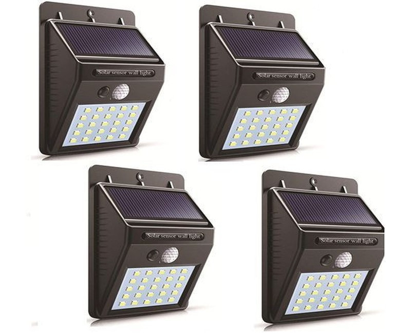 4 Pack 20LEDS Solar Panel PIR Motion Sensor Wall Light - Black