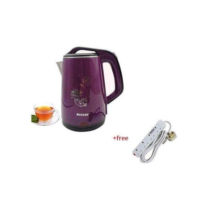 Marado Electric Kettle 2.5 Liters Plus A Free 4 Way Extension -Black Purple
