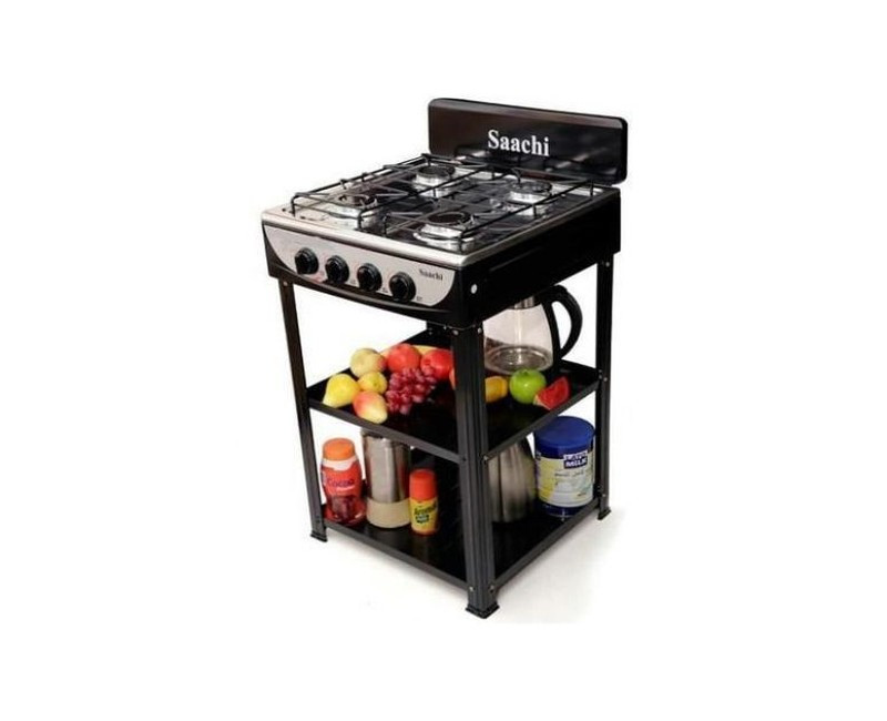 Saachi 4 Burner Gas Stove Cooker With 2 Shelves Stands- Black.