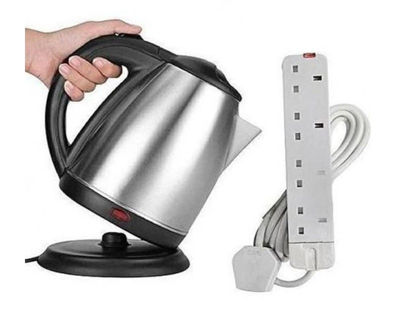 Bundle 2 Litres Kettle 4 Way Extension Cable - Silver,White