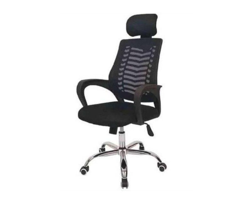 Adjustable Simple Comfortable Office Swinging Chair Mesh With Headrest - Black