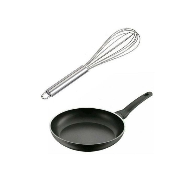 2 in1 Egg Whisk Mixer 20cm Non-Sticky Frying Pan - Silver