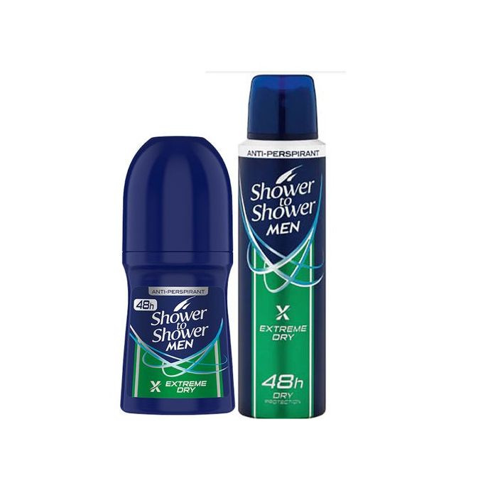 Shower to Shower 2 in 1 Men Roll-On 50ml Extreme Dry Mens Body Deodorant Spray 150ml