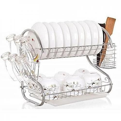 Stainless Steel 2 Tier Dish Rack - Silver