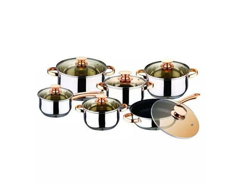 Kaisa Villa 12 Pieces Heavy Stainless Steel Saucepans/Cookware Pots, Silver.