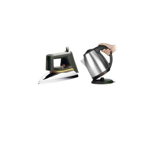 Flat Iron & 2L Electric Kettle Parcolator - Silver, Black