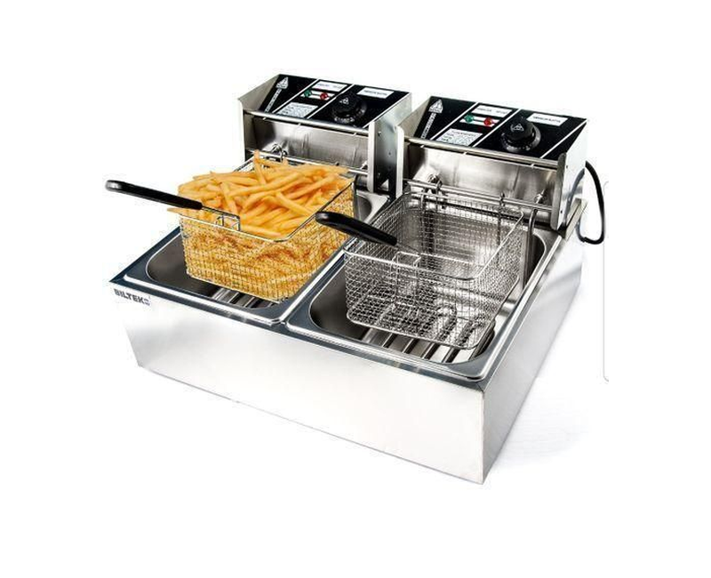Nima Genuine Electric Double Commercial Deep Fryer, 12 Litres / 12L - Silver