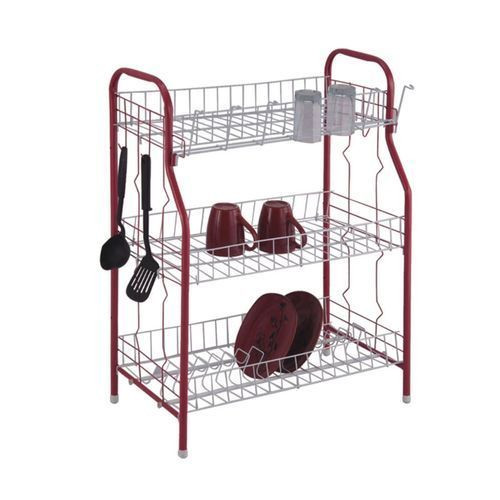 Royal High Quality 3 Tier Dish Drainage Rack - White,Maroon