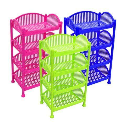 Kenpoly 1Pc Plastic Laundry Basket Trolley - Pink, Blue & Green