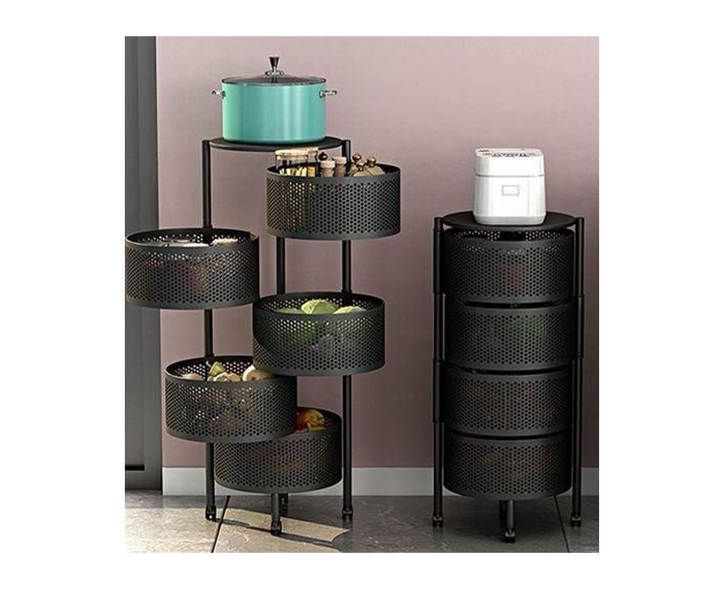 4-Tier Rotating Storage Shelf Cart With Wheels, Metal Fruit & Vegetable Basket, Multi Layer Kitchen Organizer Rack, Mobile Trolley Rack For Fruits & Vegetables Bathroom Storage Rack– Modern Design