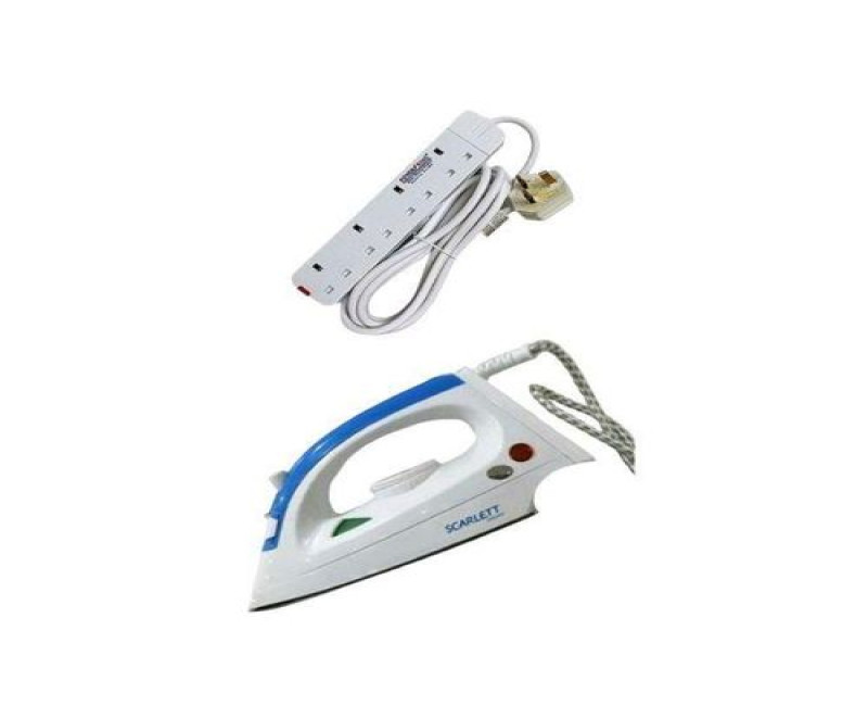 Scarlette Original Steam Flat Iron & 4 Power King Extension Cable - Silver , White