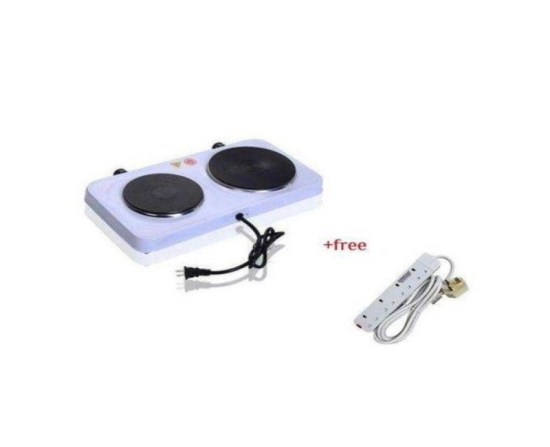 Double Solid Electric Hotplate Plus A Free 4 Way Extension- White