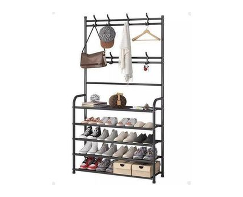 5-Tier Shoe Shelf And 8 Adjustable Metal Hooks Coat Rack,Shoe Rack Organizer Multifunctional Coat Rack Shoe Shelf,Apartment ,Bedroom
