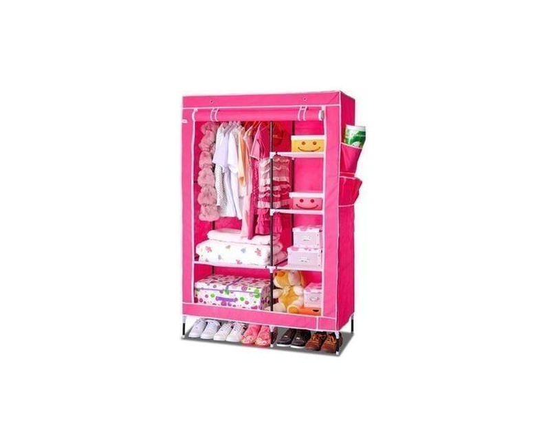 2 Column Portable Unassembled Wardrobe - Pink