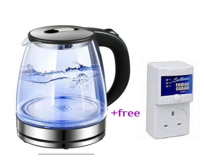 Original 2L Glass Electric Kettle With LED Blue Light Plus A Free Fridge Guard- Silver , Black