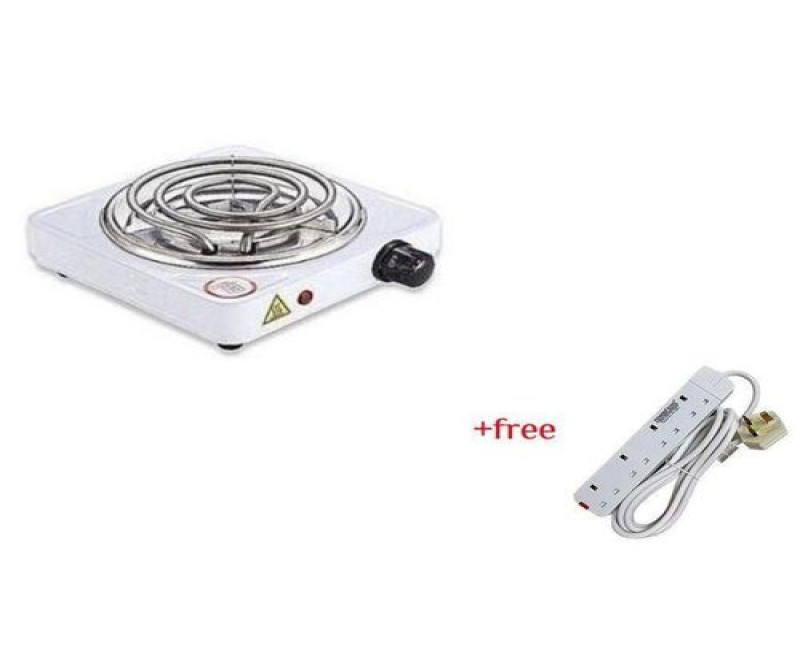 Single Coil Electric Hotplate 1000W Plus A Free 4 Way Extension- Black, White