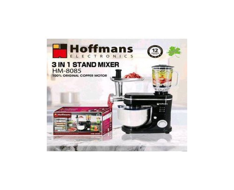 Hoffmans 3 In 1 Electric Stand Mixer 8L / 8 LITERS Glass Blender, Meat Grinder black