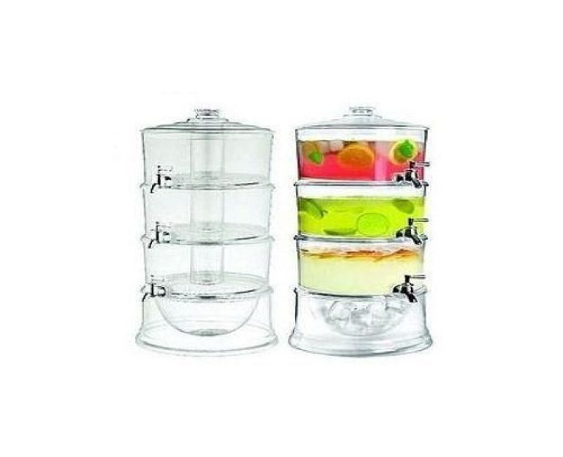 Acrylic 3-Tier Water, Juice Drink Dispenser With Ice Chamber Base-Colorless.