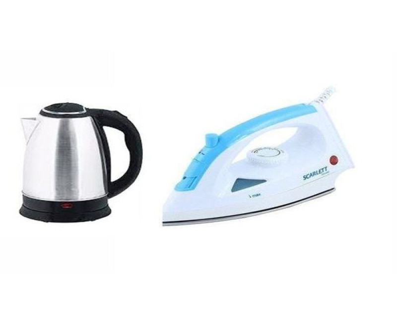 Scarlett Original Steam&Dry Flat Iron & Electric Kettle Percolator 2 Litres - Silver, White