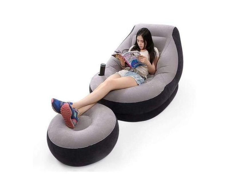 Intex Air Seat with a Footrest Stool, Comes with a Pump-Black, Grey.