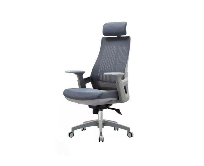 Office Chair Mesh With Headrest- Grey