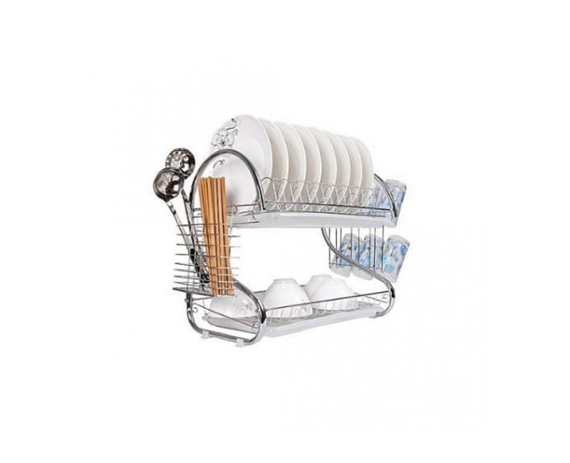 None 2 Layer Dish Rack Drainer For Utensils And Cutlery Silver