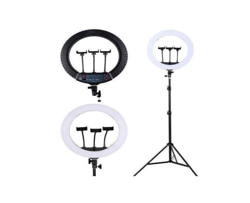 Multipurpose Tripod 18 Inch Remote Control LED Ring Light With 3 Cell Phone Holders And A Free Tripod Stand - Black, White