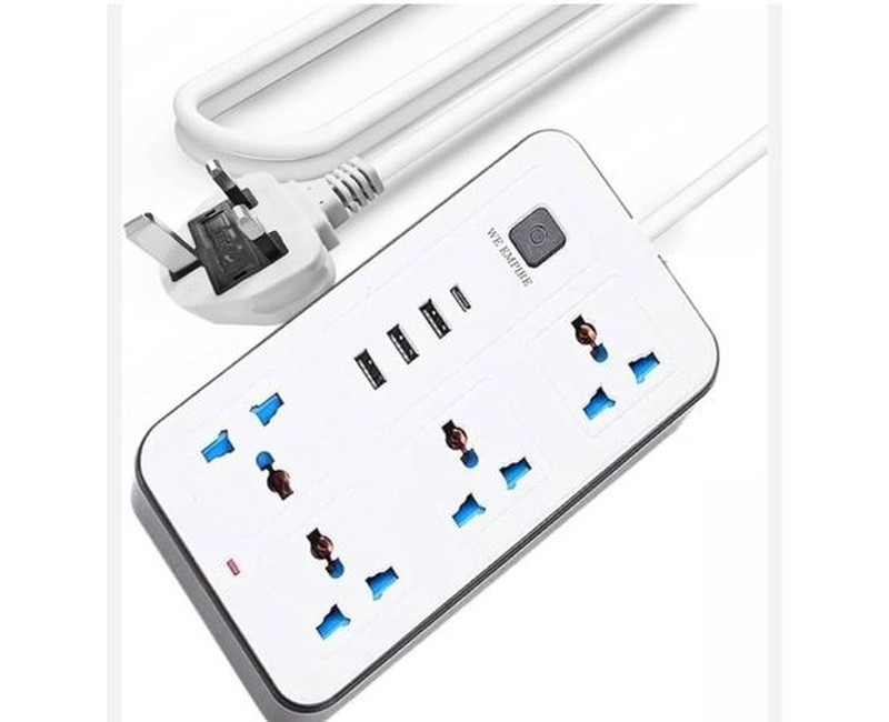 UK Plug Extension Cord, 5 Outlets 3 USB Ports Outlet Extender, Fire-resistance, 10A, Desktop Charging Station For Home, Office And Dorm Essential