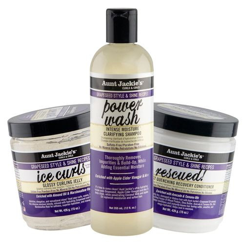 Aunt Jackie'S Grapeseed Collection Perfect Intense Define, Power Wash, Rescued And Ice Curls, Combo Hydrates & Softens With Almond Oil, Marshmallow Root, Pack Of 3