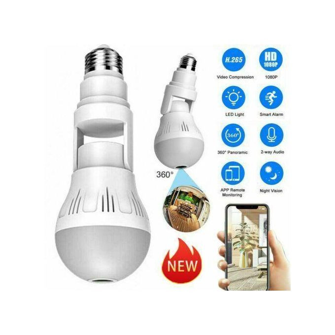Wireless IP Wifi Panoramic Security CCTV Bulb Spy Camera Watch Your Home Full Time-White/Silver...