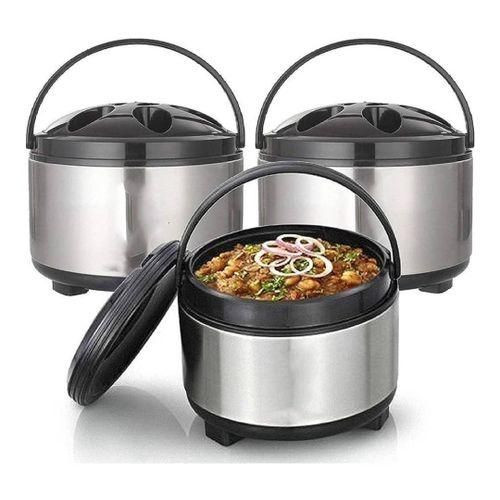 Stainless Steel Thermo Steel Casserole Warm Lunch Food Warmer Storage Lunch Box 3 Piece Set Cover Design May Differ - Silver/Black