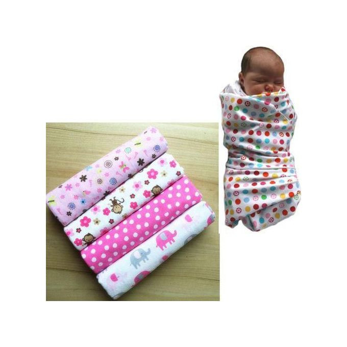4PK Cutest Cotton Shawl Multi-Use Swaddlers Newborn Baby Girl Receiving Blanket - Pink