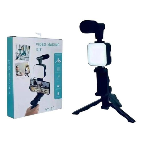Tripod for Camera Operating Video Recording Vlogging Kit for Video Making, Mic, Mini Tripod Stand, LED Light & Phone Holder Clip for Podcasting With Microphone and And Light For Live Broadcast - Black