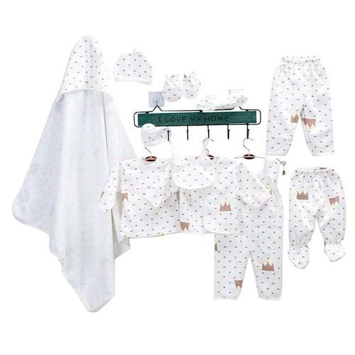 Unisex 11 Piece Newborn Baby Receiving Set- White Multiple Designs