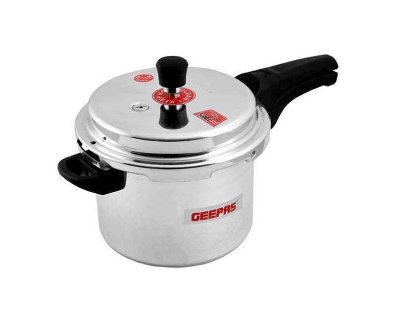 Geepas 5L Stainless Steel Induction Base Pressure Cooker - Lightweight & Durable Cooker with Lid, Cool Handle & Safety Valves -Silver