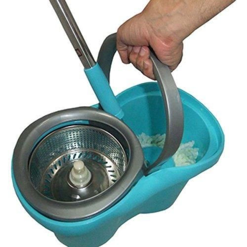 Easy Magic 360 Degree Floor Mop Bucket with 2 Microfiber Spin Heads in plastic spinner,aqua - Multicolor