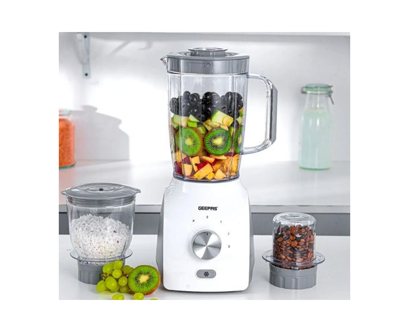 Geepas 3-in-1 Blender, Powerful Stainless Steel Cutting Blades Six Speed With Pulse Function 1.5L Jar Juice Extractor, Ice Crusher-Multi